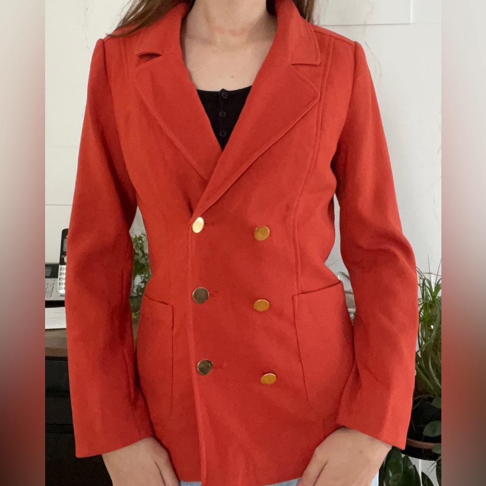 H&M Orange Gold Buttons Blazer Autumn Fall Buisness Casual Jacket